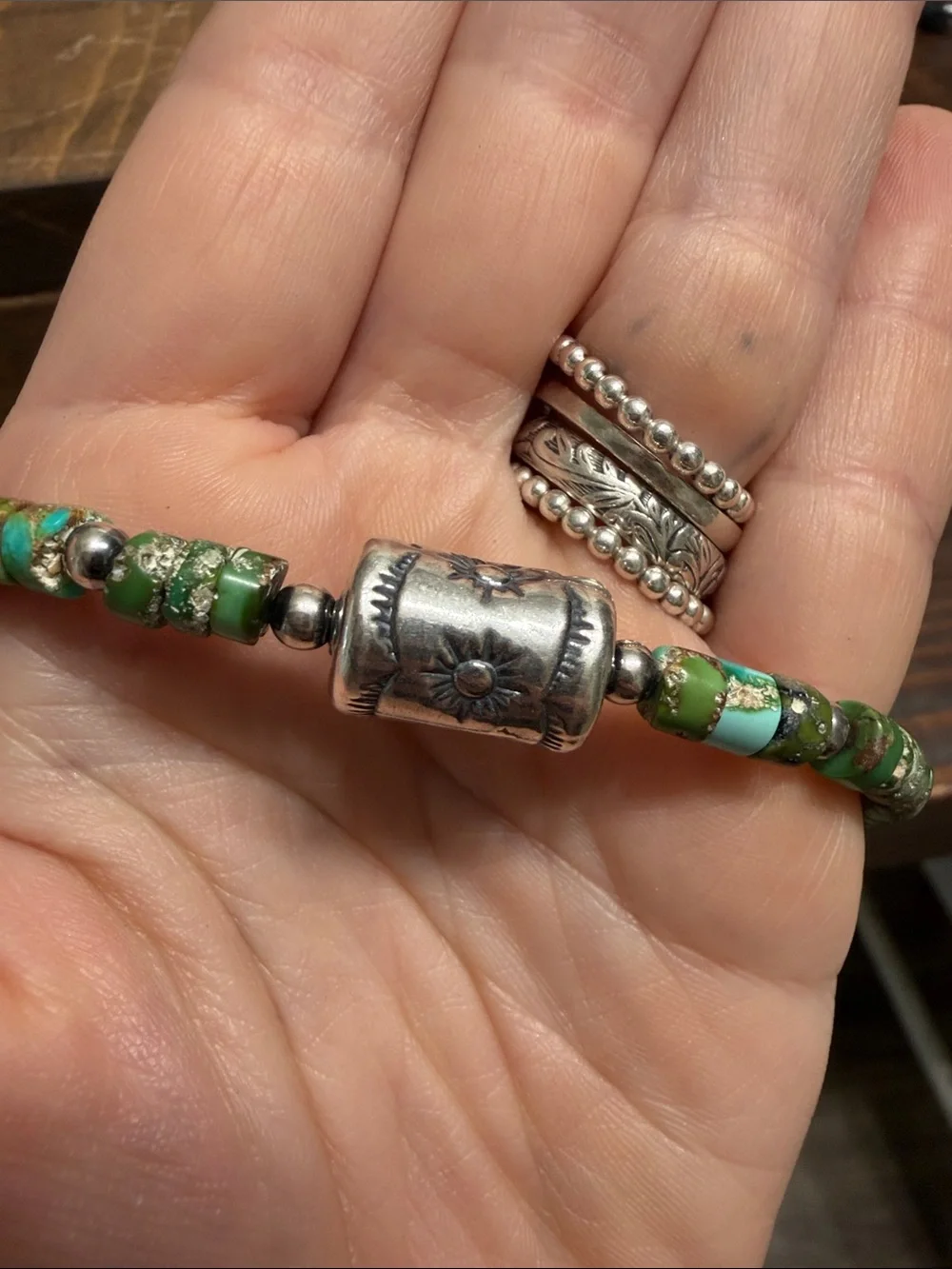 Native Sterling Silver Stamped Barrel Bracelet